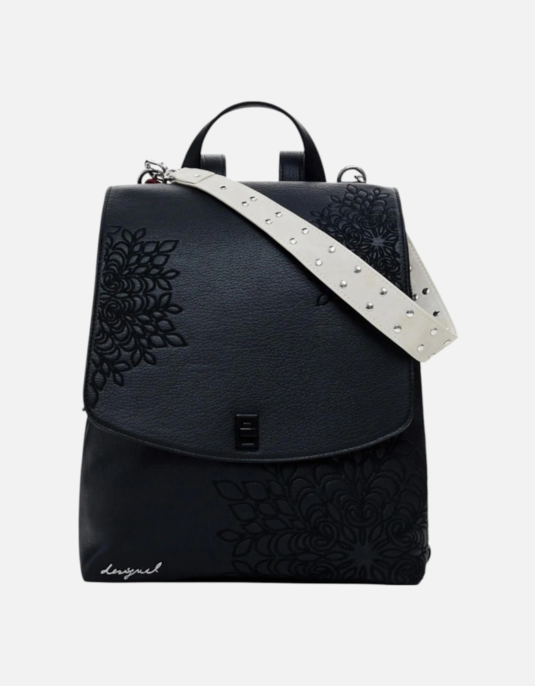 Rucksack with Hook Button Fastening and Multiple Pockets Women - Black