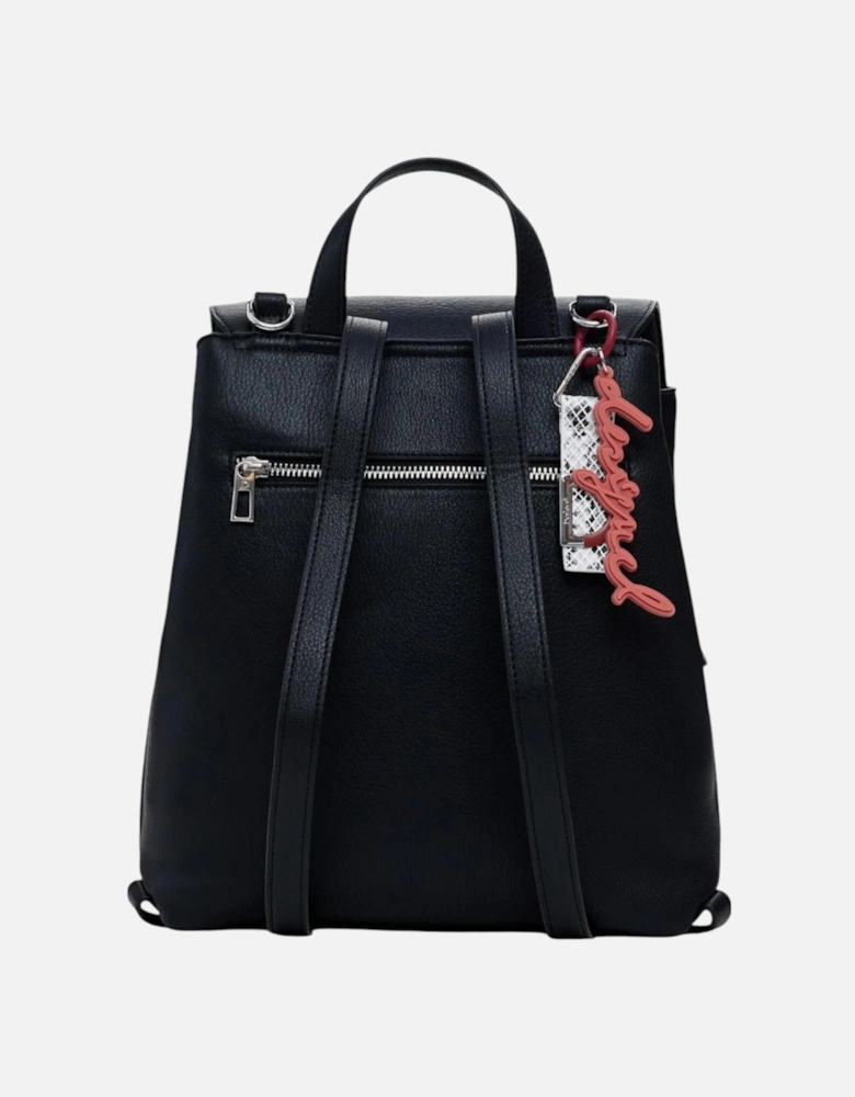 Rucksack with Hook Button Fastening and Multiple Pockets Women - Black