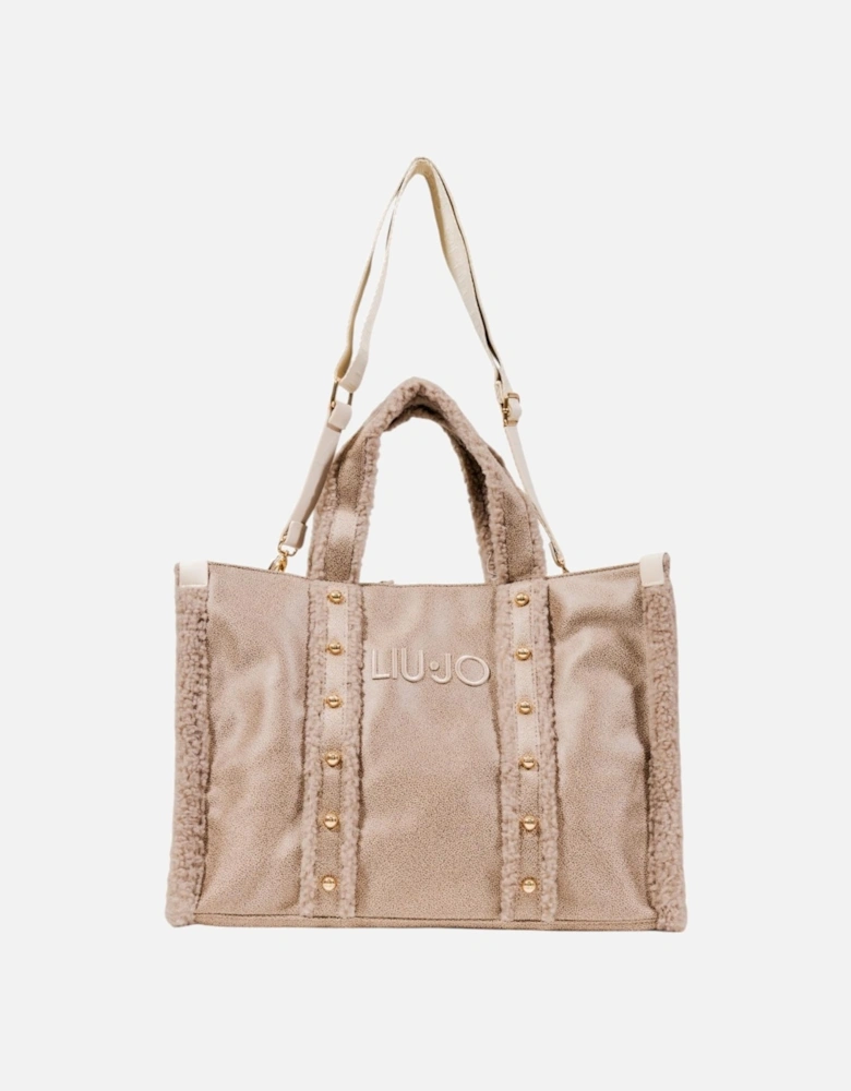 Handbag with Button Fastening Women - Beige Bags