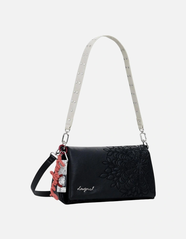 Handbag with Floral Pattern and Shoulder Strap Women - Black Bags