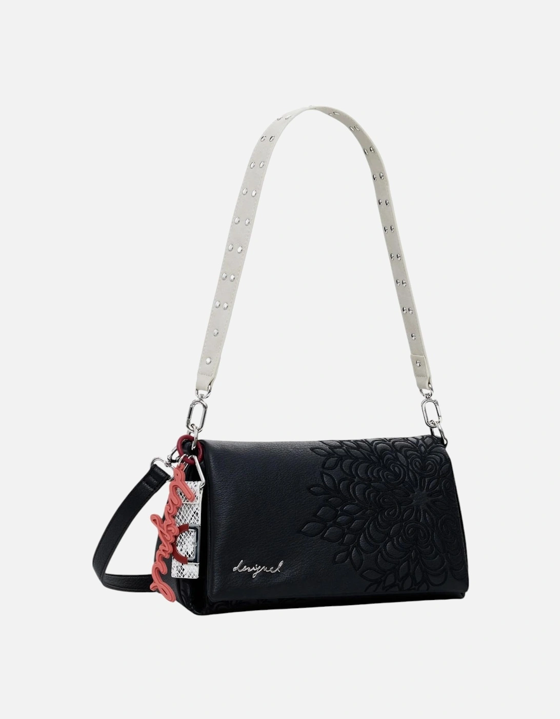 Handbag with Floral Pattern and Shoulder Strap Women - Black Bags