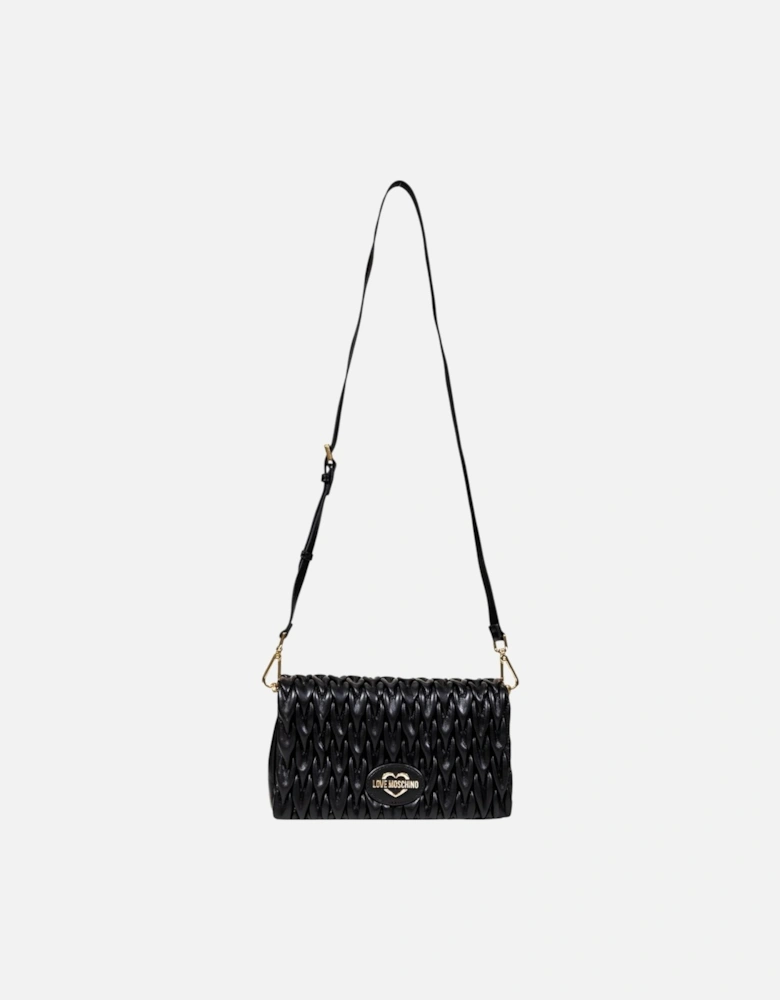 Automatic Button Shoulder Bag with Inside Pockets Women - Black