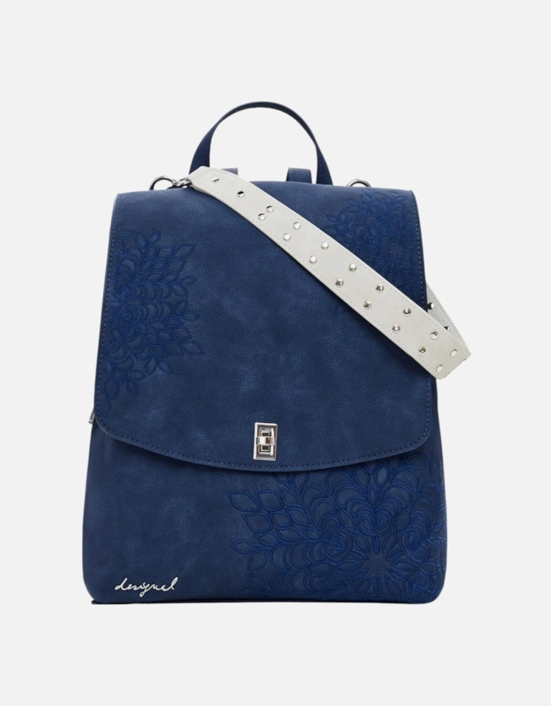 Rucksack with Hook Button Fastening and Pockets Women - Blue Bags