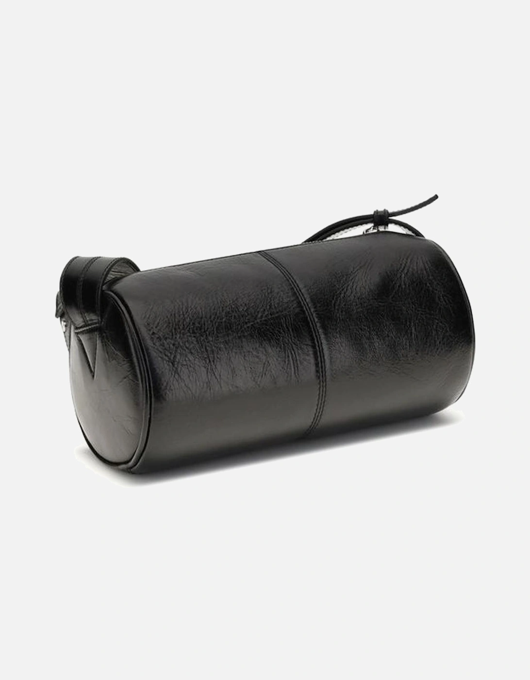 Glossy Leather Shoulder Bag with Silver Metallic Details Women - Black