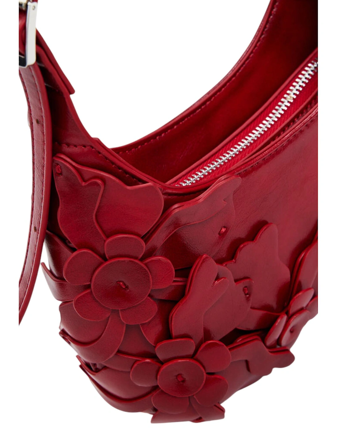 Floral Handbag with Zip and Inside Pockets Women - Red Bags