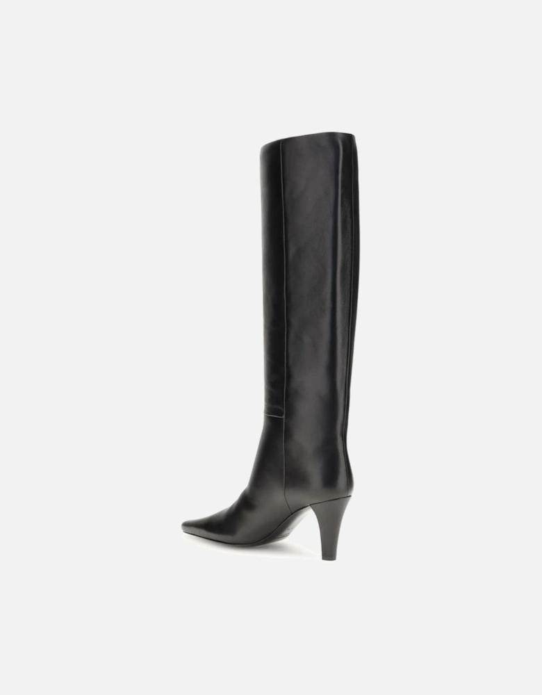 High Leather Knee-High Cone Heel Boots Women - Black