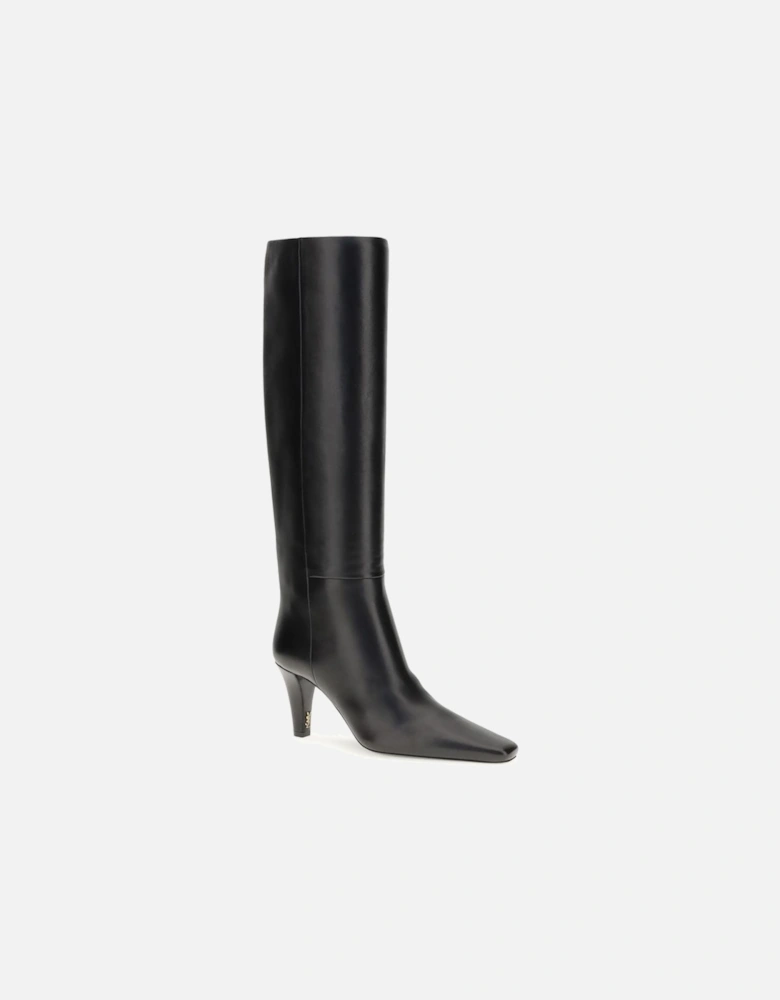 High Leather Knee-High Cone Heel Boots Women - Black
