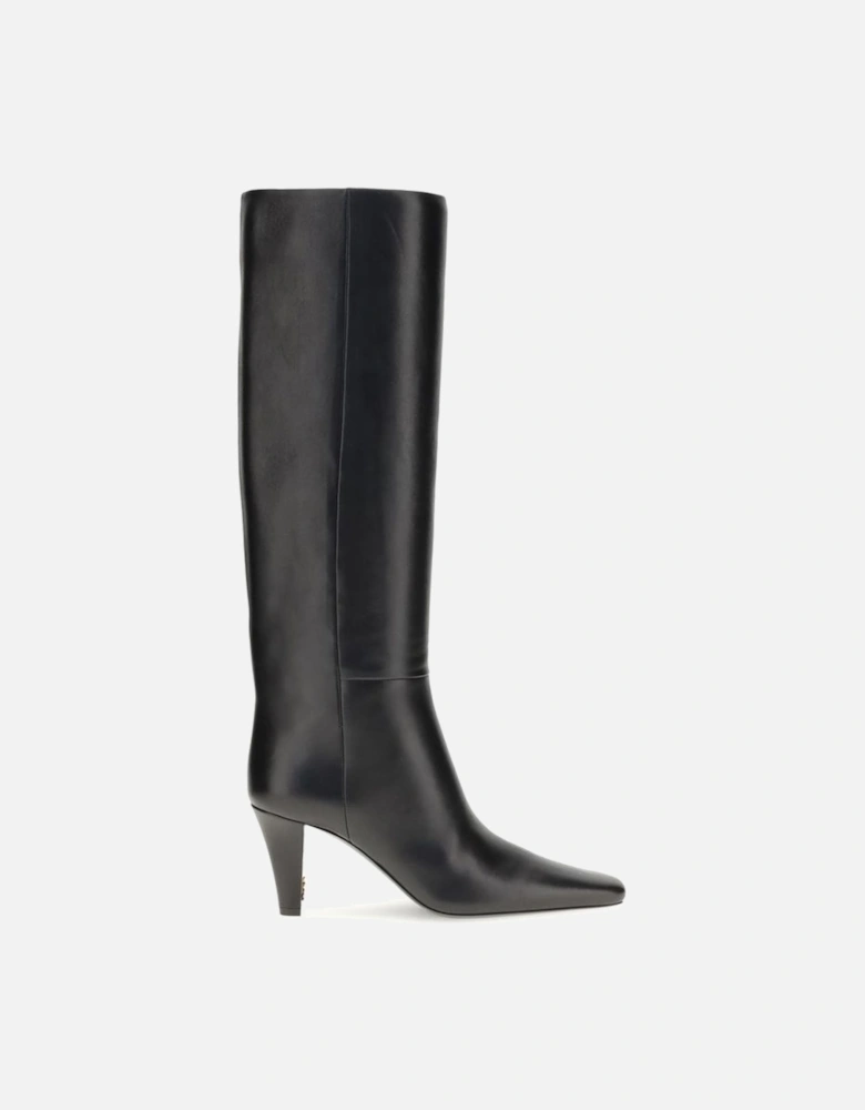 High Leather Knee-High Cone Heel Boots Women - Black