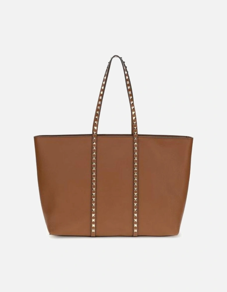 Rockstud Embellished Medium Leather Tote Bag Women - Brown Shoulder