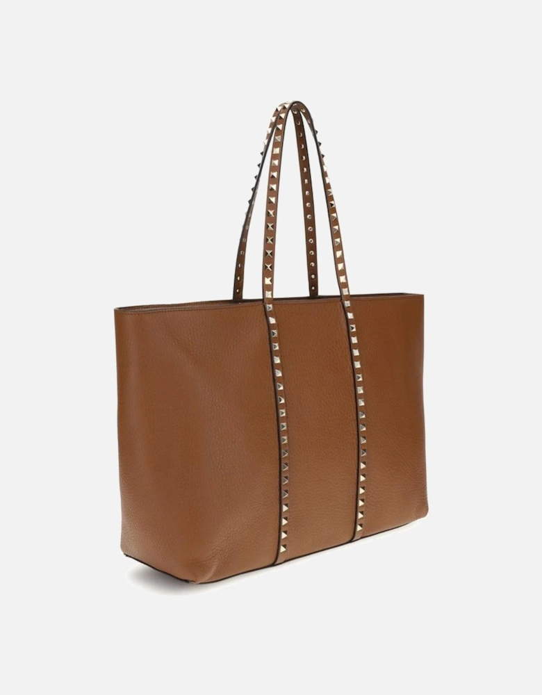 Rockstud Embellished Medium Leather Tote Bag Women - Brown Shoulder