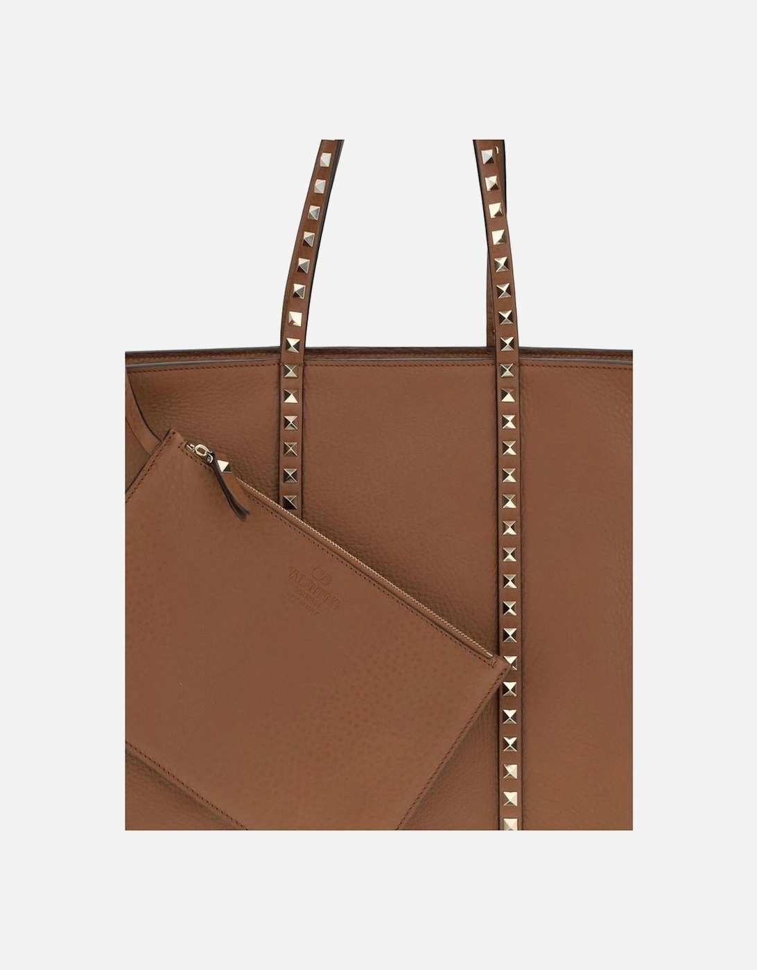 Rockstud Embellished Medium Leather Tote Bag Women - Brown Shoulder