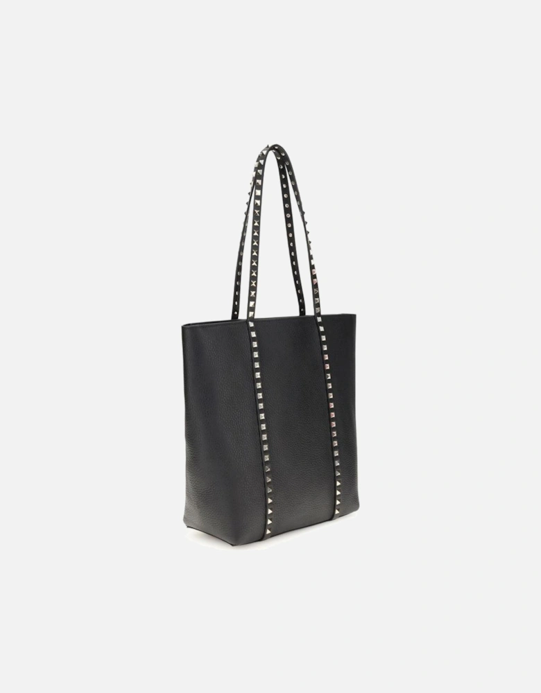 Rockstud Calfskin Leather Tote Bag Women - Black Shoulder Bags