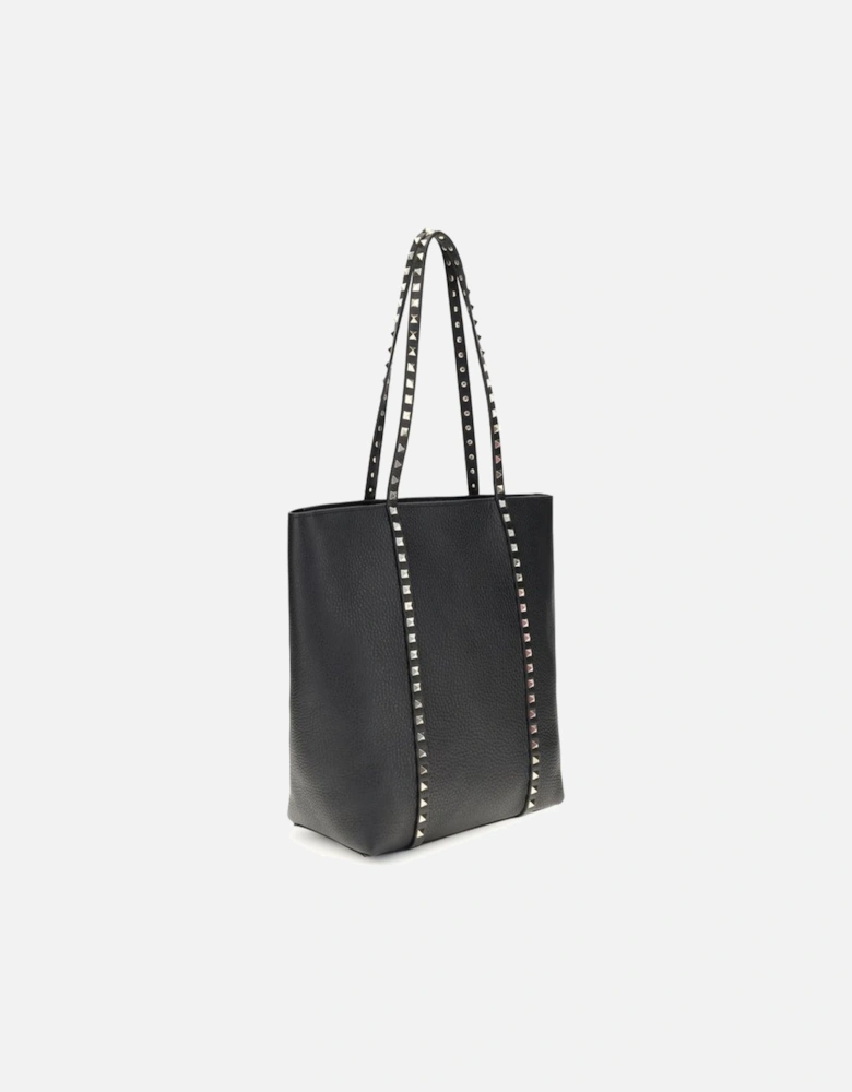 Rockstud Calfskin Leather Tote Bag Women - Black Shoulder Bags