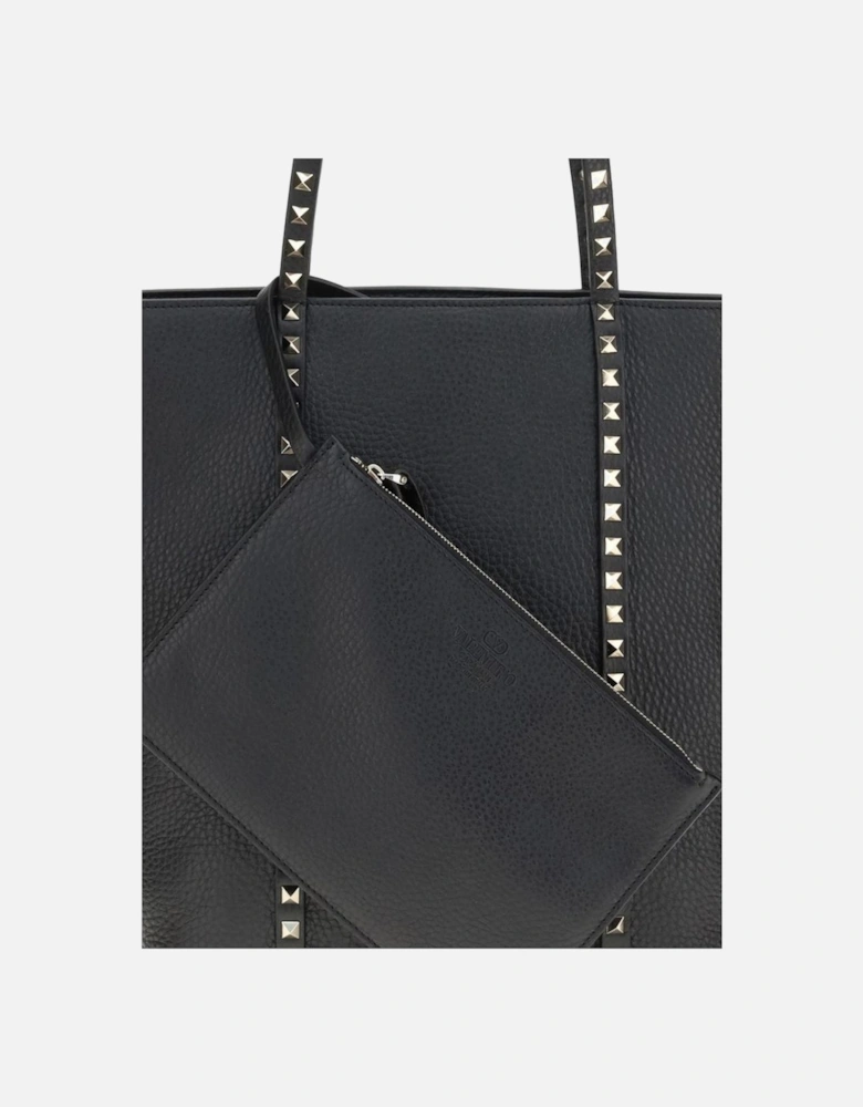 Rockstud Calfskin Leather Tote Bag Women - Black Shoulder Bags