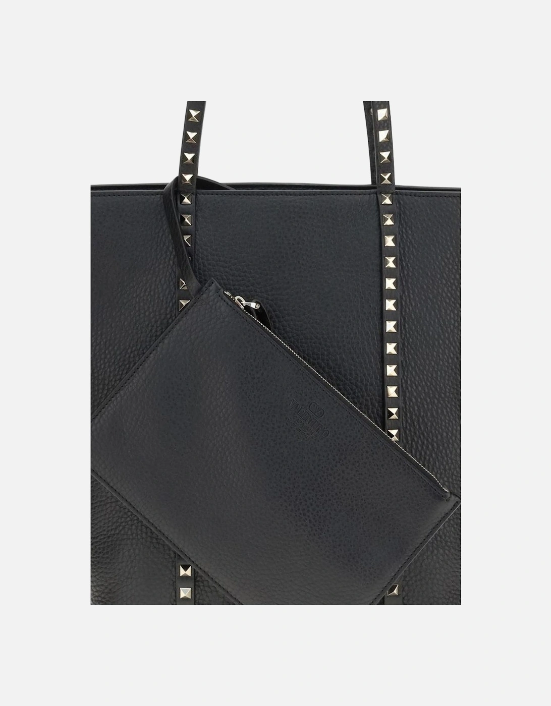 Rockstud Calfskin Leather Tote Bag Women - Black Shoulder Bags