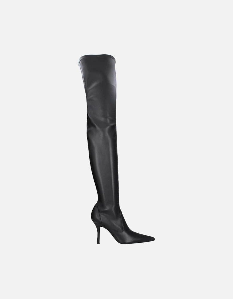 High Heel Pointy Toe Leather Boots Women - Black