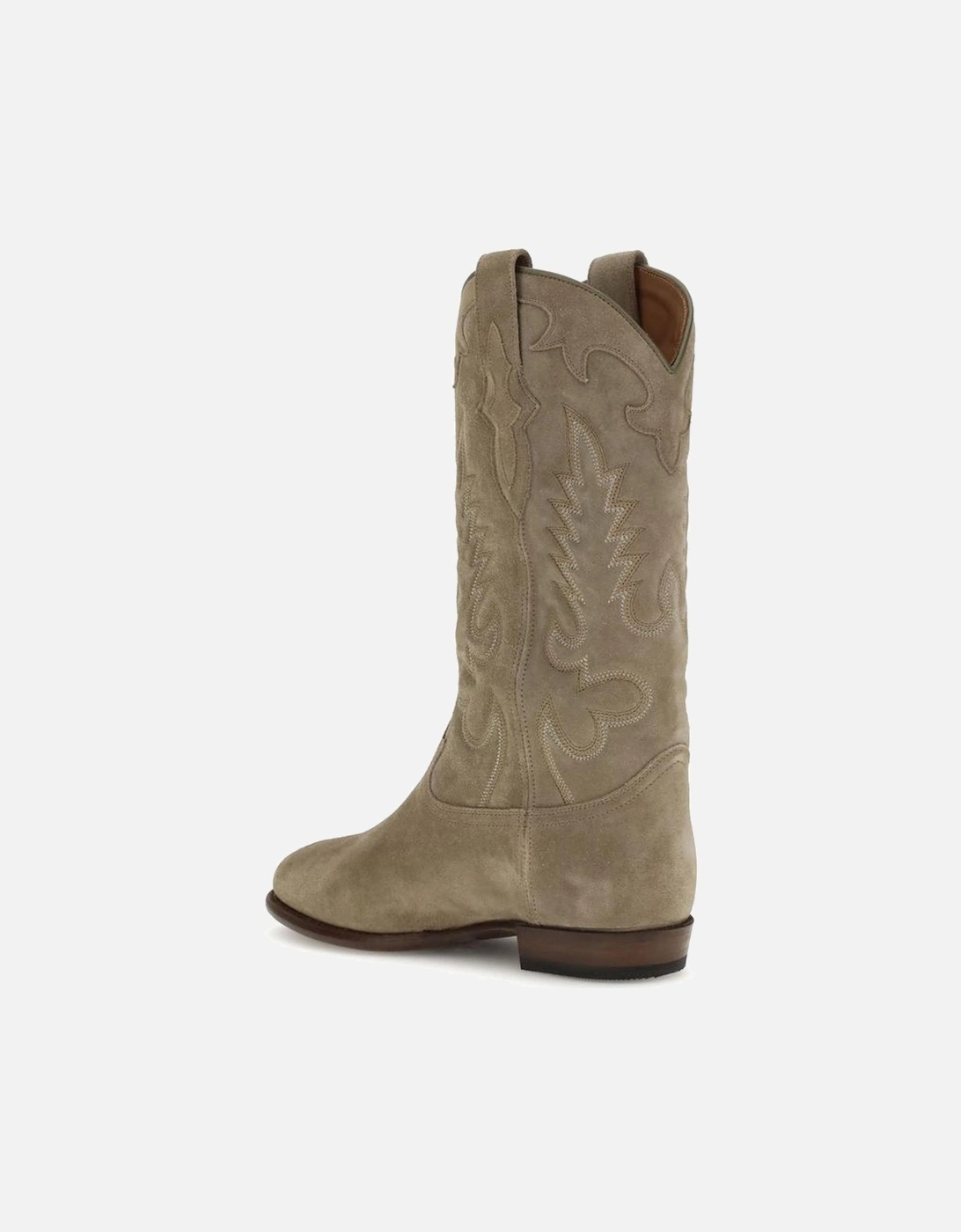 Western Suede Mid-Calf Boots with Quilted Stitching Women - Beige