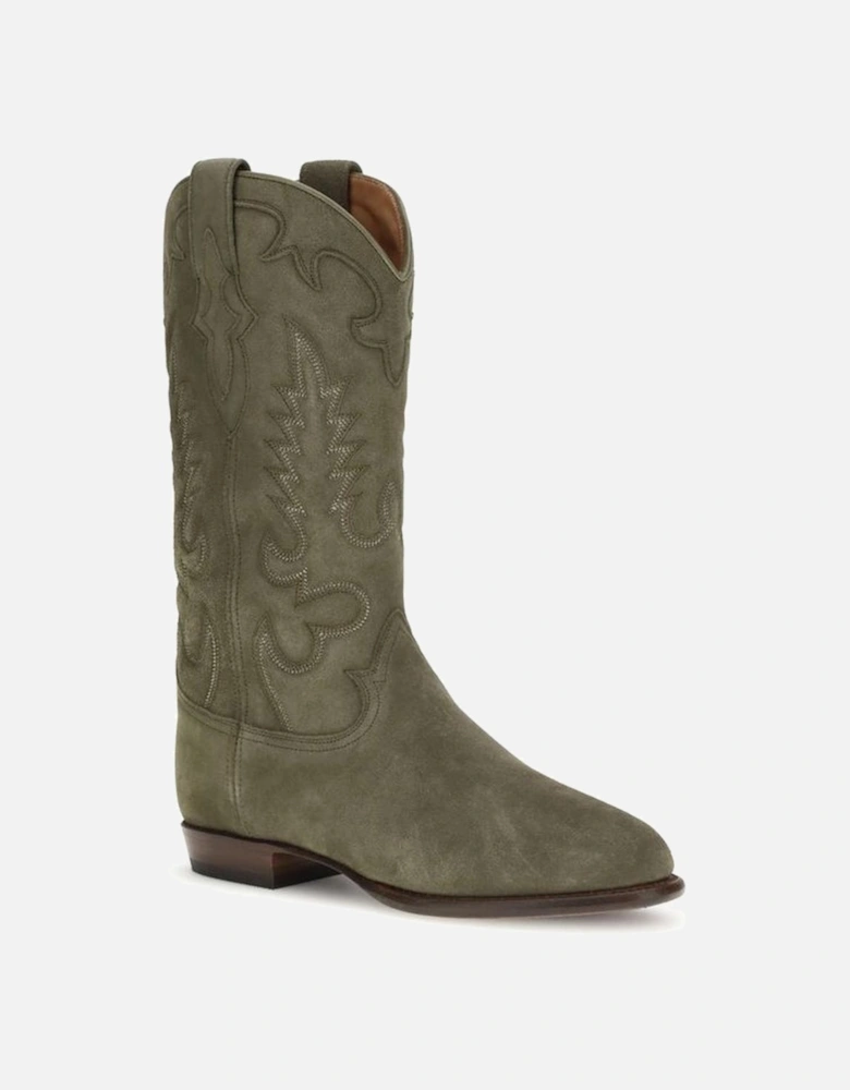Soft Suede Western Mid-Calf Boots Women - Green