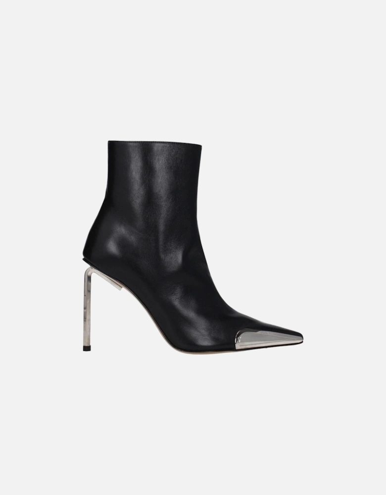 High Heel Pointy Toe Leather Ankle Boots Women - Black