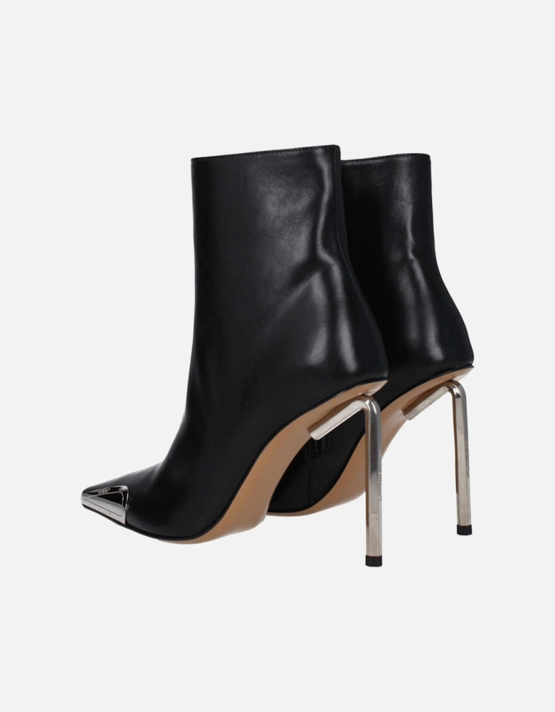 High Heel Pointy Toe Leather Ankle Boots Women - Black