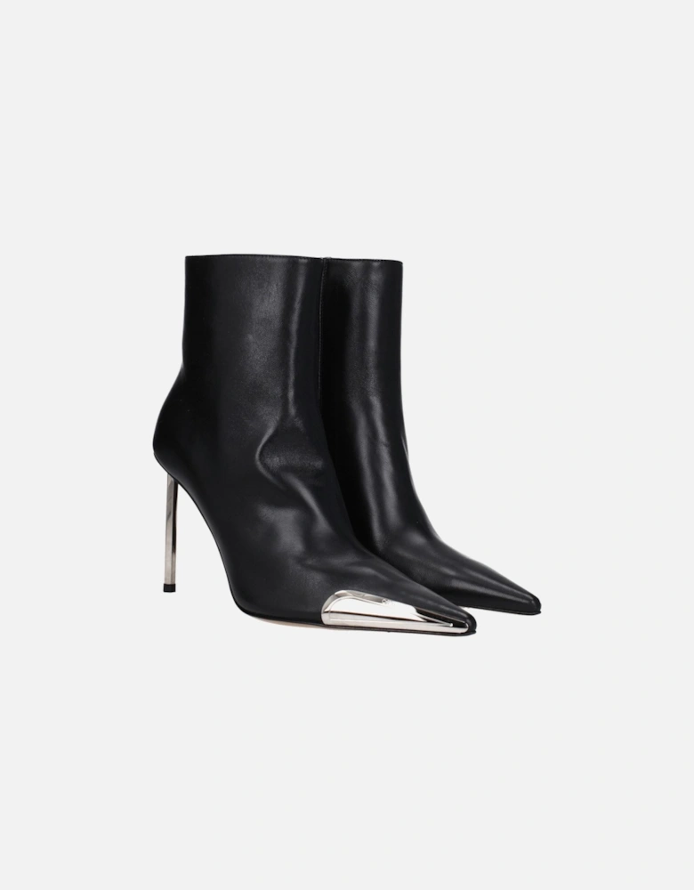 High Heel Pointy Toe Leather Ankle Boots Women - Black