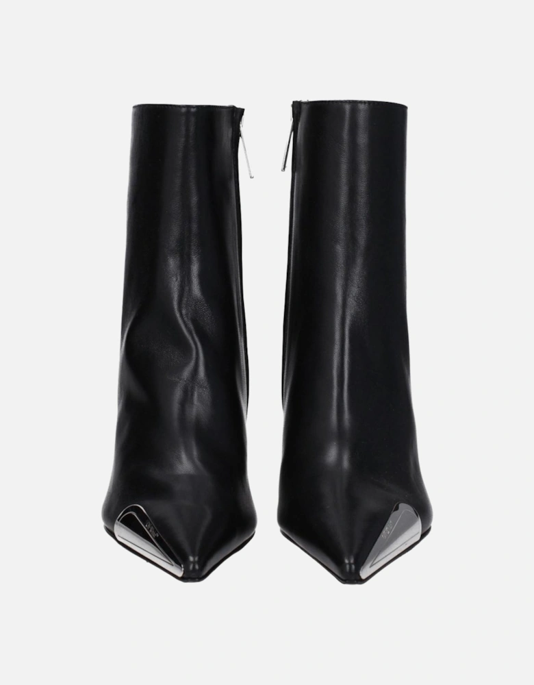 High Heel Pointy Toe Leather Ankle Boots Women - Black