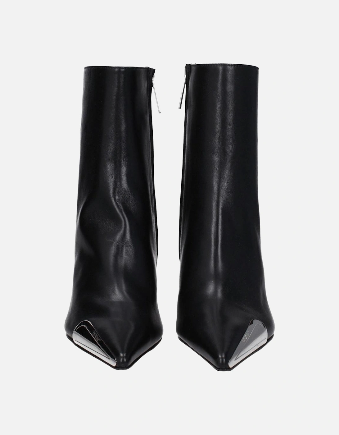 High Heel Pointy Toe Leather Ankle Boots Women - Black