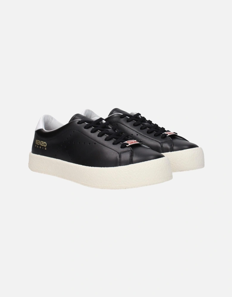 Leather Sneakers with Multiple Logos and Rubber Sole Women - Black