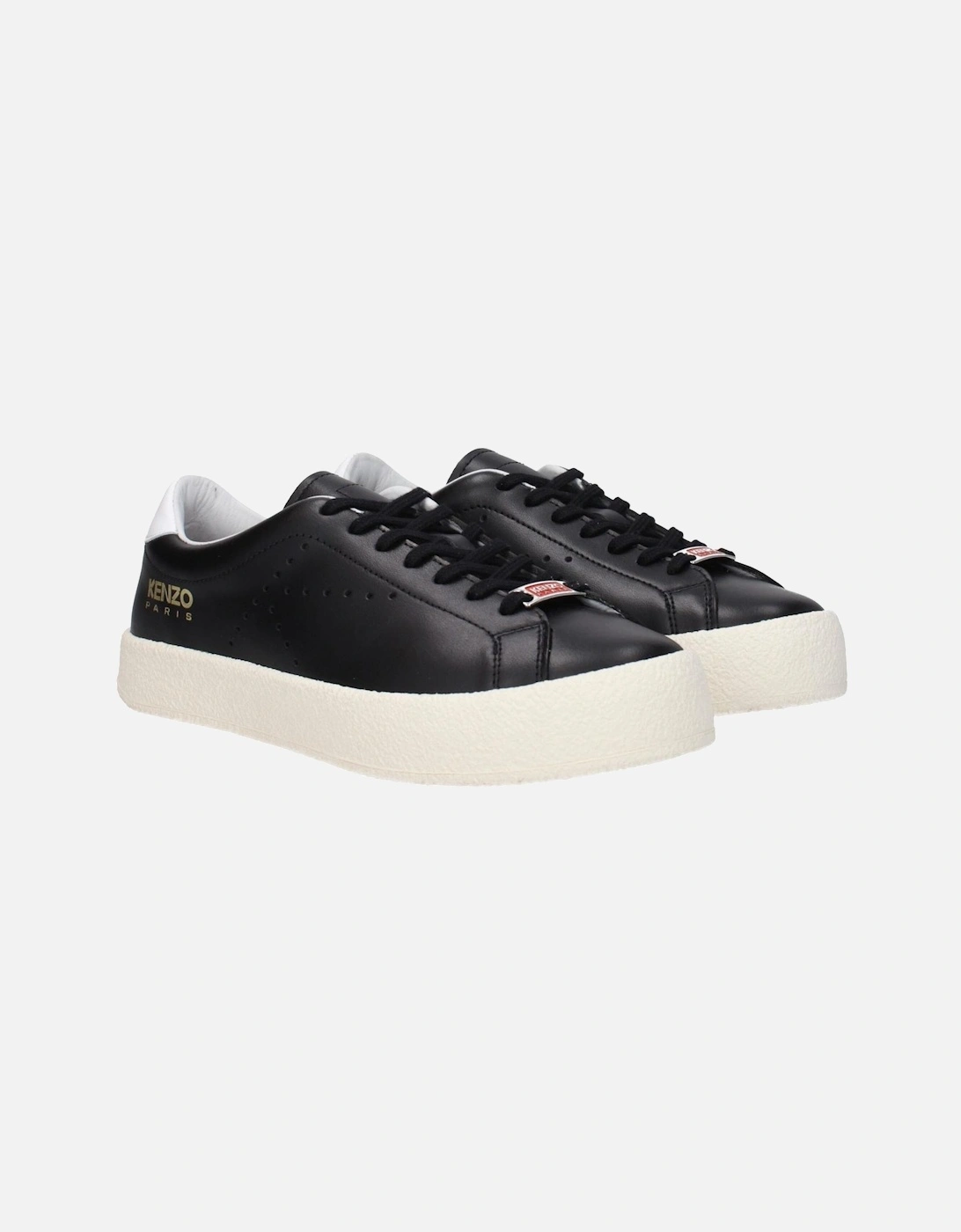 Leather Sneakers with Multiple Logos and Rubber Sole Women - Black