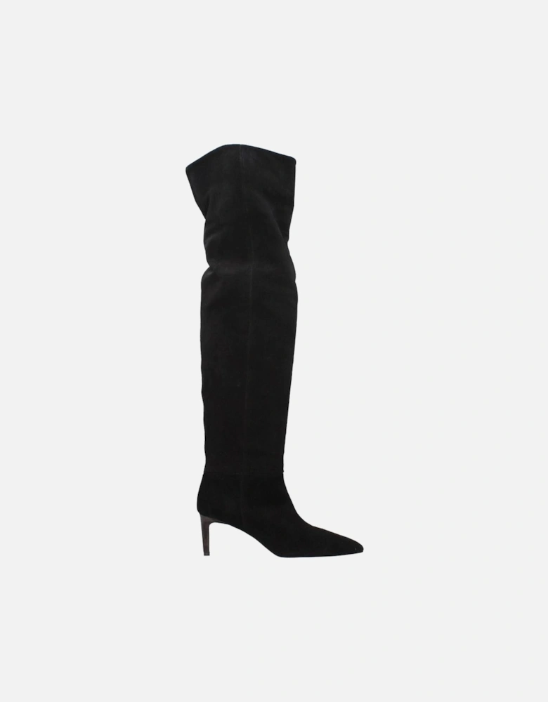 Suede Mid Heel Pointed Toe Boots Women - Black