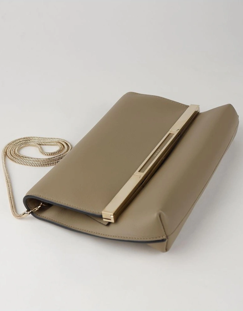 Magnetic Closure Clutch Bag with Chain Strap Women - Beige Crossbody