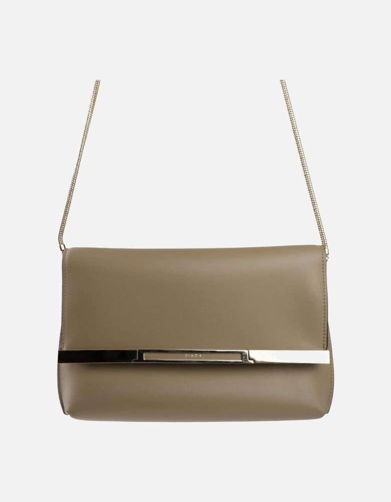 Magnetic Closure Clutch Bag with Chain Strap Women - Beige Crossbody