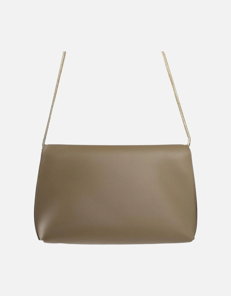 Magnetic Closure Clutch Bag with Chain Strap Women - Beige Crossbody