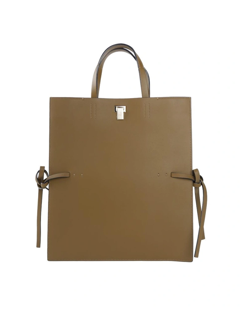 Calfskin Leather Messenger Bag with Metal Clip Women - Brown Handbags