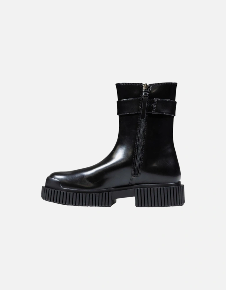 Round Toe Polyester Boots Women - Black