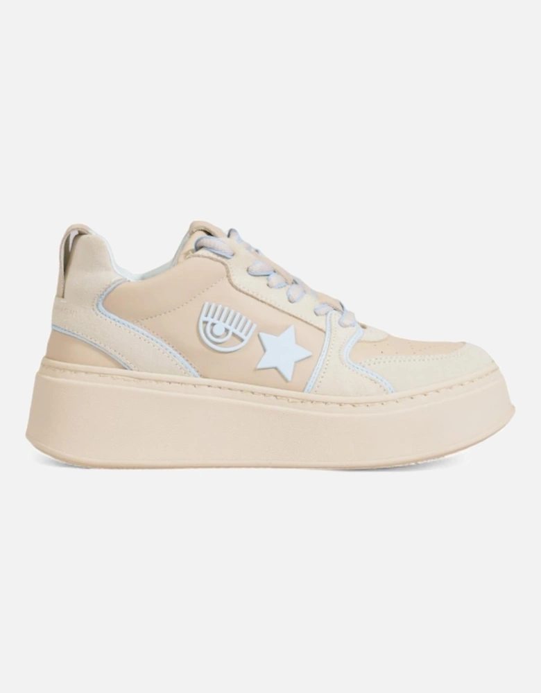 Slip-On Lace-Up Sneakers with Leather and Fabric Women - Beige