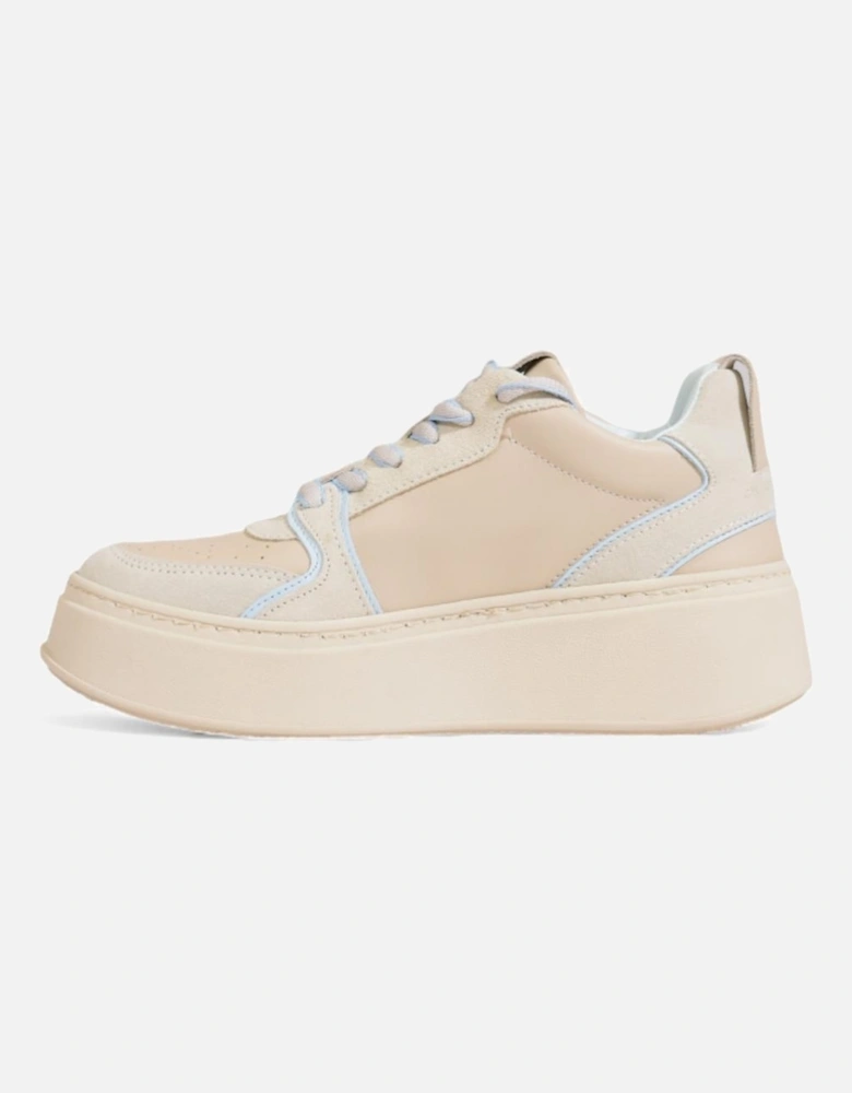 Slip-On Lace-Up Sneakers with Leather and Fabric Women - Beige