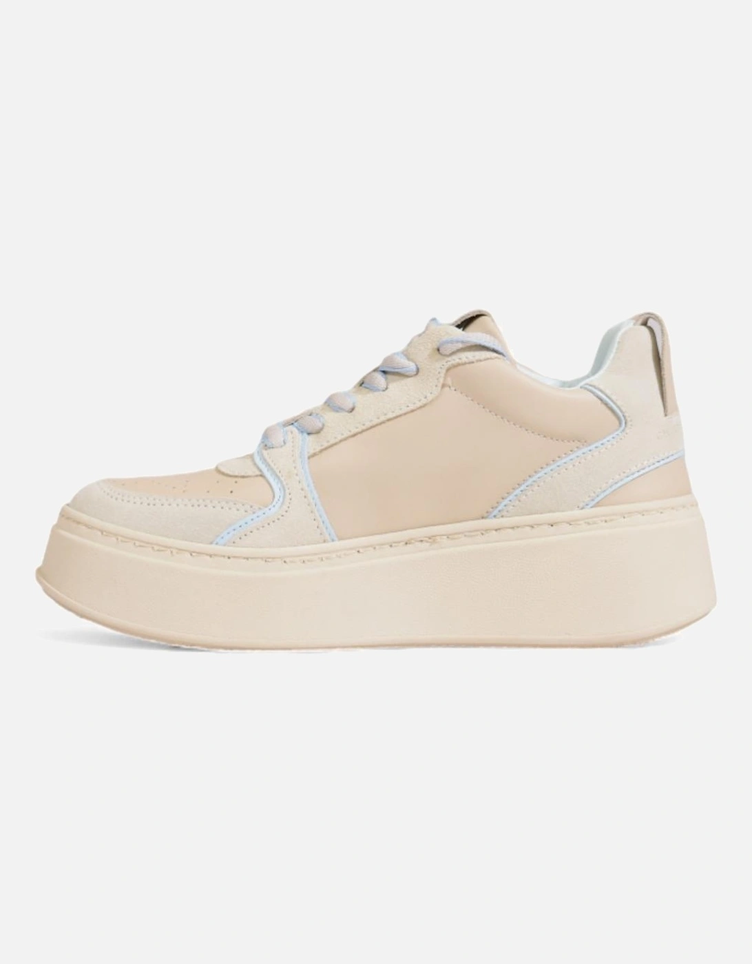 Slip-On Lace-Up Sneakers with Leather and Fabric Women - Beige
