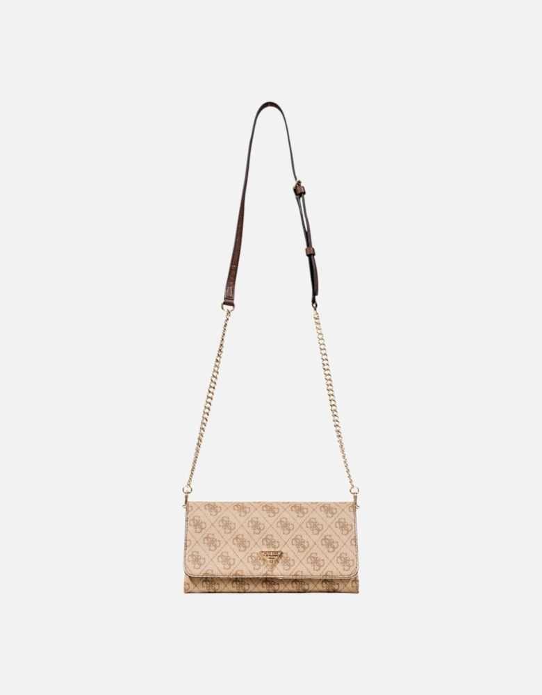 Printed Shoulder Bag with Automatic Button Fastening Women - Beige