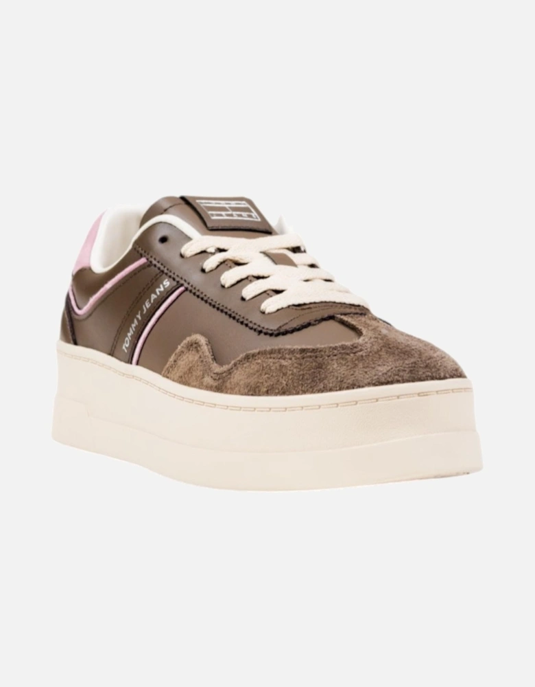 Platform Faux Leather Lace-Up Sneakers Women - Brown