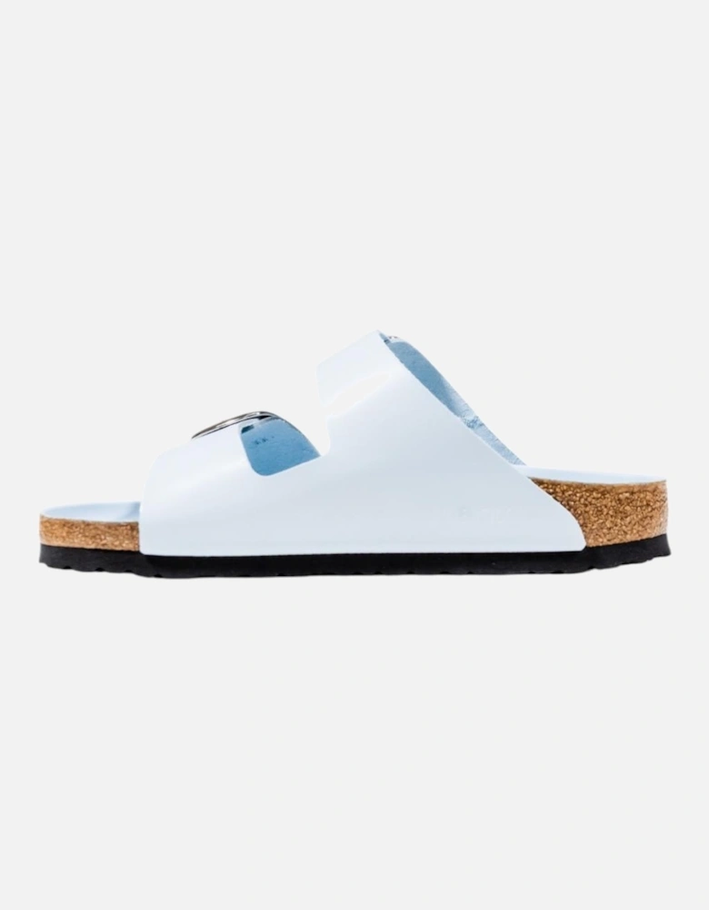 Womens Faux Leather Buckle Slippers - Light Blue