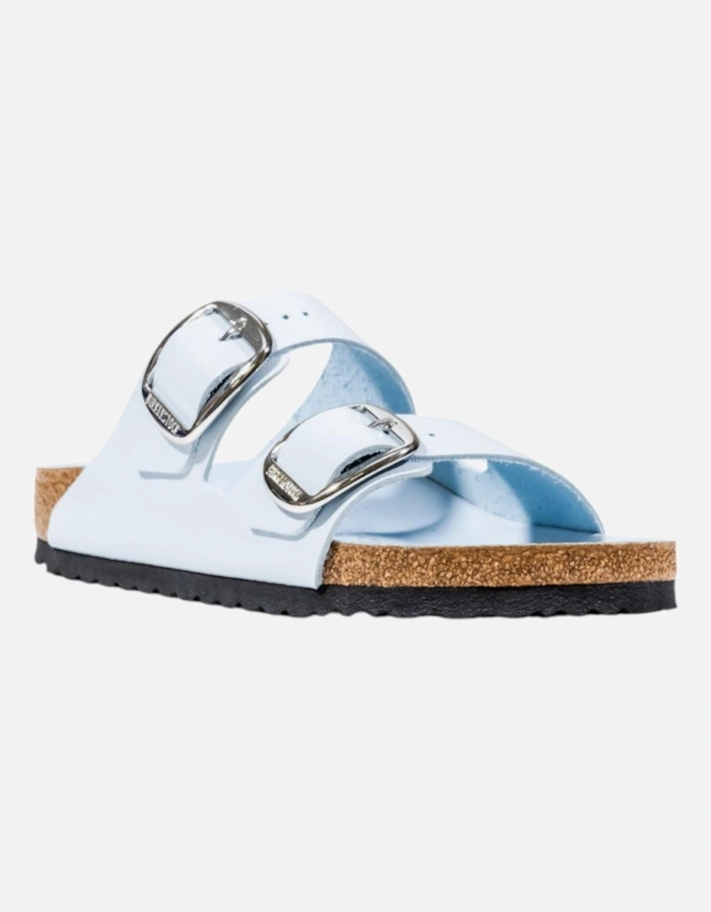 Womens Faux Leather Buckle Slippers - Light Blue