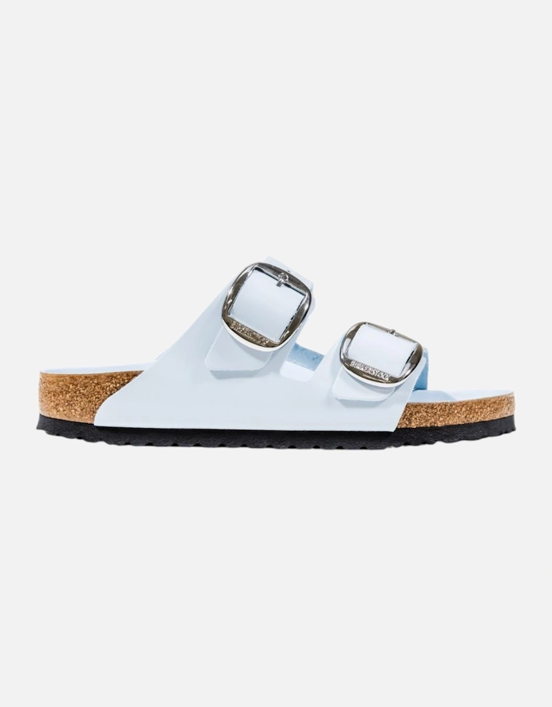 Womens Faux Leather Buckle Slippers - Light Blue, 4 of 3