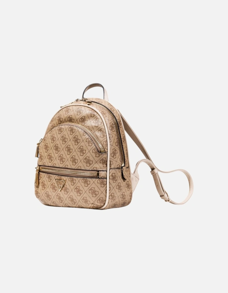 Printed Rucksack with Zip and Multiple Pockets Women - Beige Bags