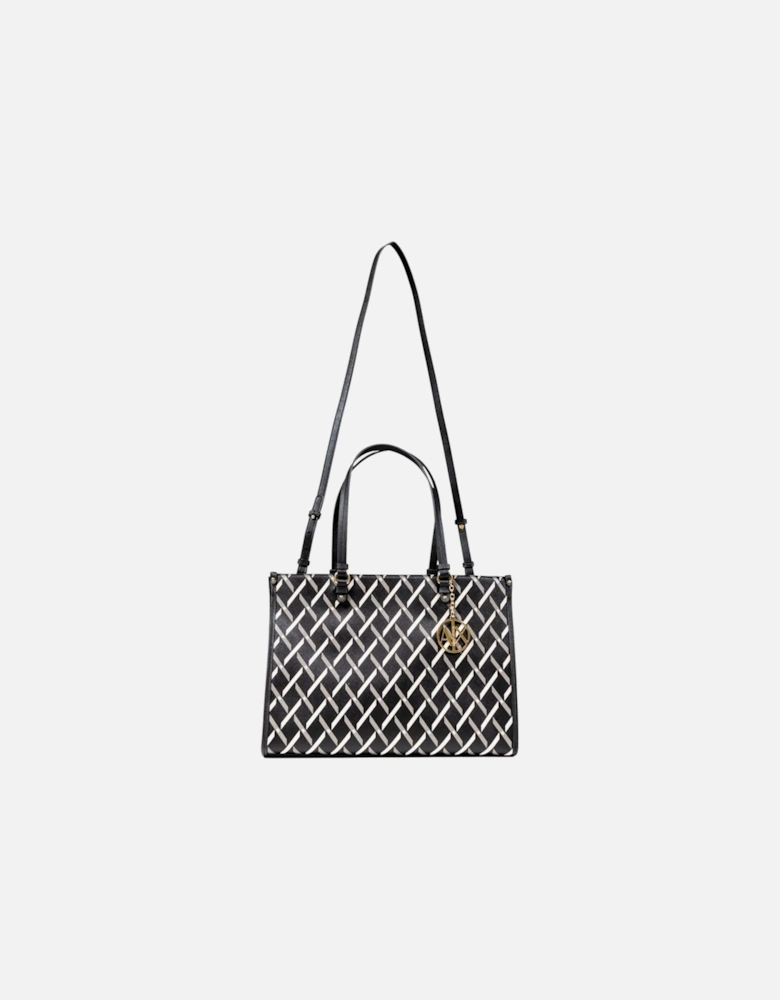 Printed Handbag with Shoulder Strap and Zip Fastening Women - Black