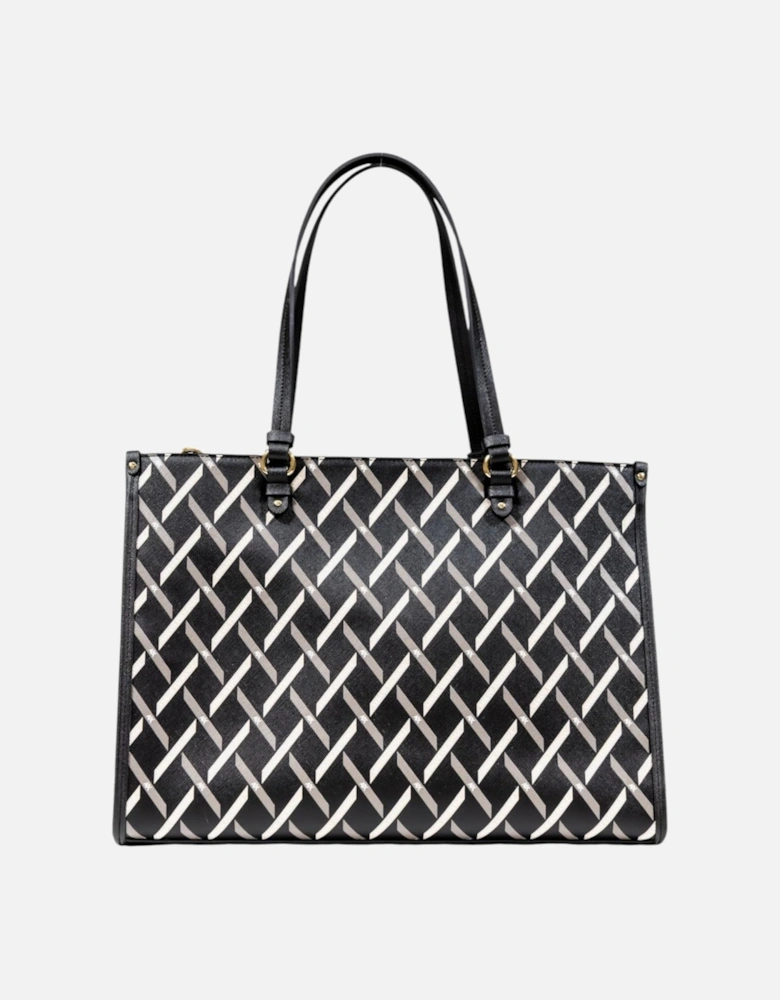 Printed Handbag with Shoulder Strap and Zip Fastening Women - Black