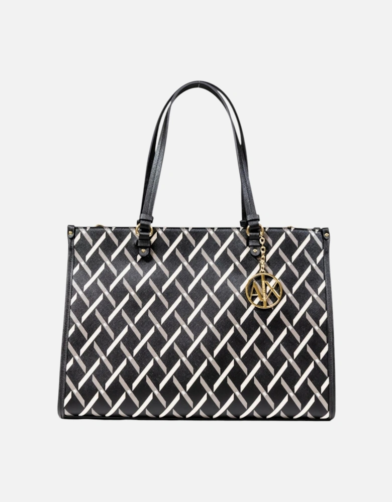 Printed Handbag with Shoulder Strap and Zip Fastening Women - Black