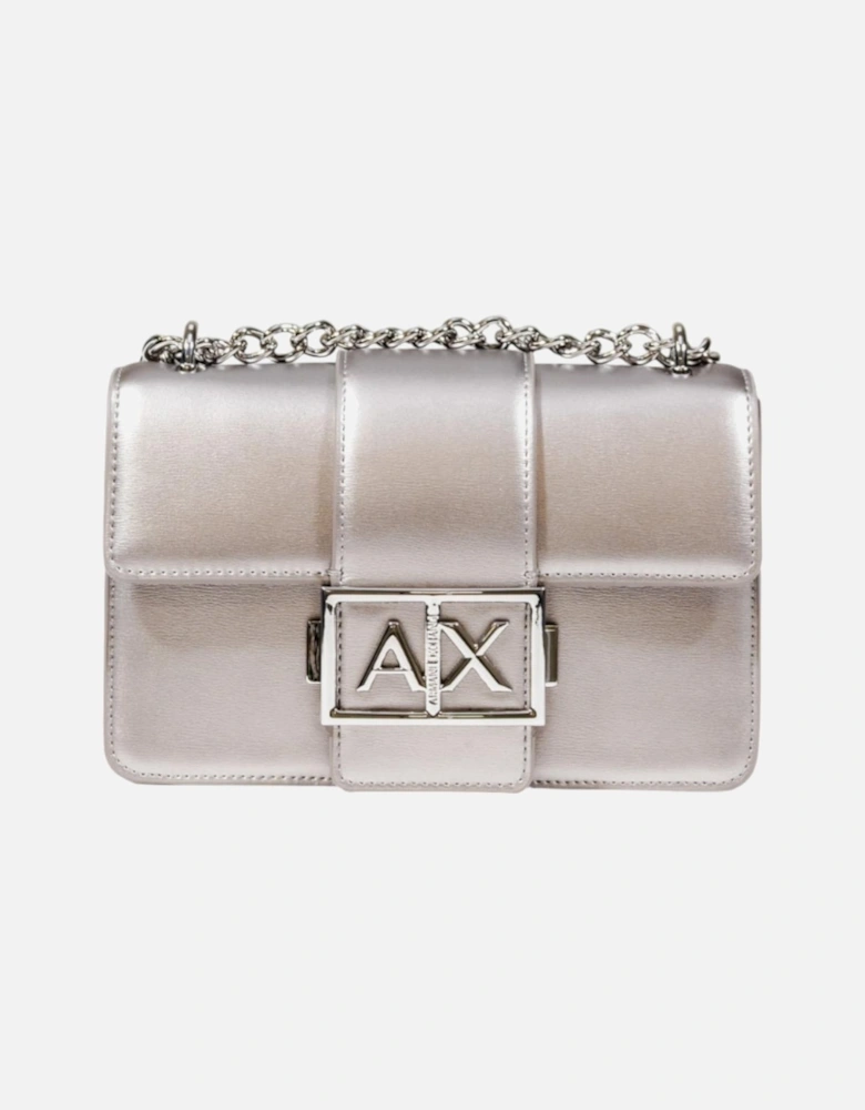 Shoulder Bag with Clip Fastening and Inside Pockets Women - Silver