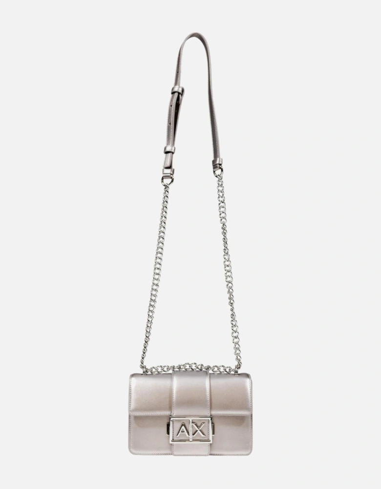 Shoulder Bag with Clip Fastening and Inside Pockets Women - Silver