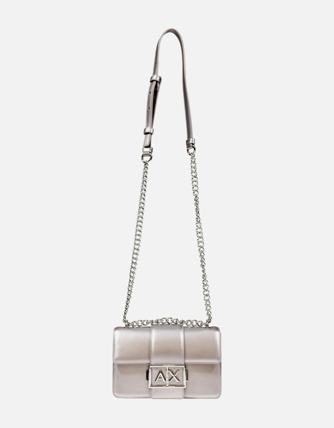 Armani Exchange Women's Silver Shoulder Bag With Clip Fastening And Inside Pockets - Size: One Size